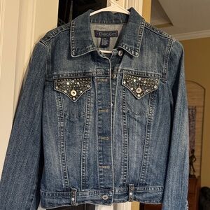 Baccini Distressed Blue Denim Jacket with Stud Accents